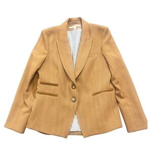 Veronica Beard Hudson Dickey Herringbone Blazer Womens 12 Tan Elbow Patches